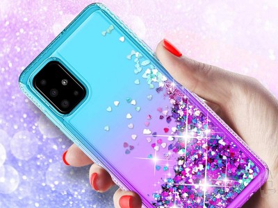 Diamond Liquid Glitter (fialovo-tyrkysov) - Ochrann kryt s tekutmi trblietkami na Samsung Galaxy A02s