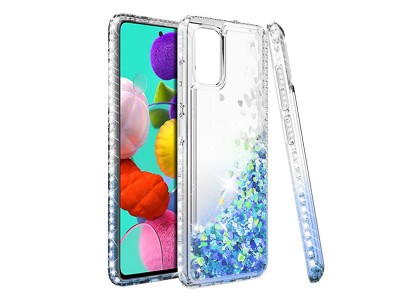 Diamond Liquid Glitter (modr) - Ochrann kryt s tekutmi trblietkami na Samsung Galaxy A02s