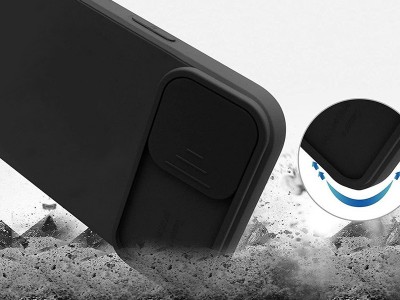 Silicone Camshield (ierny)  Siliknov kryt s posuvnou ochranou kamery pre Samsung Galaxy A03s