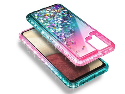 Diamond Liquid Glitter (tyrkysovo-rov) - Ochrann kryt s tekutmi trblietkami na Samsung Galaxy A12 / A12 5G