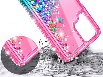 Diamond Liquid Glitter (tyrkysovo-ruov) - Ochrann kryt s tekutmi trblietkami na Samsung Galaxy A12 / A12 5G