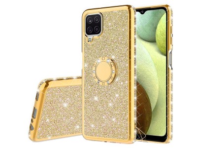 Diamond Glitter Ring (zlat) - Ochrann kryt (obal) s driakom na Samsung Galaxy A12 / A12 5G