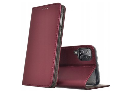 Leather Magnet Book – Ochranné pouzdro pro Samsung Galaxy A12 / A12 5G (bordové)