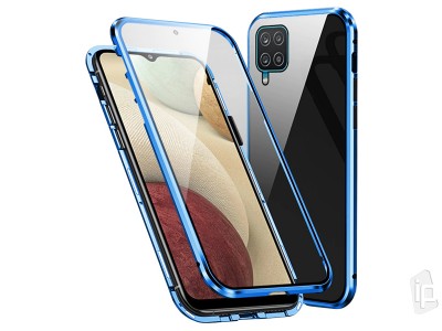 BAZÁR Magnetic Shield 360° Blue (modrý) - Magnetický kryt s obojstranným tvrdeným sklom na Samsung Galaxy A12 **AKCIA!!