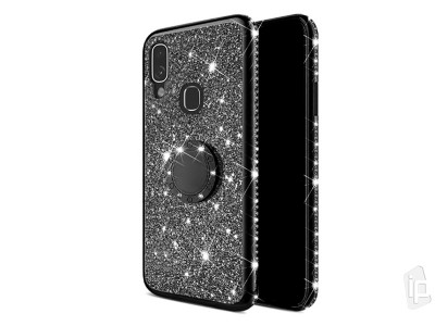 Diamond Glitter Ring (čierny) - Ochranný kryt (obal) s držiakom na Samsung Galaxy A20e