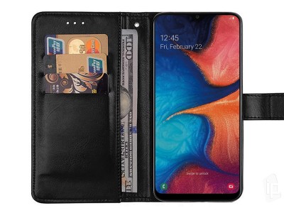 Elegance Stand Wallet Black (ern) - Penenkov pouzdro na Samsung Galaxy A20e