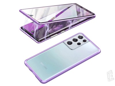 Magnetic Shield 360° Purple (fialový) - Magnetický kryt s obojstranným tvrdeným sklom na Samsung Galaxy S21 Ultra