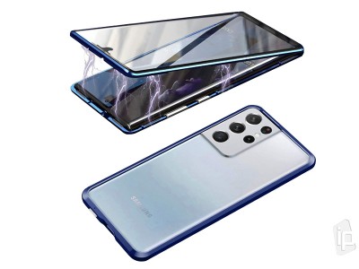 Magnetic Shield 360° Blue (modrý) - Magnetický kryt s obojstranným tvrdeným sklom na Samsung Galaxy S21 Ultra