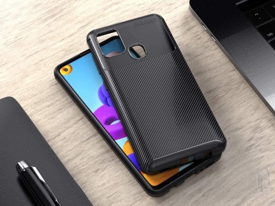 Carbon Fiber Black (�ierny) - Ochrann� kryt (obal) pre Samsung Galaxy A21S
