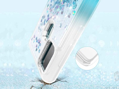 Diamond Liquid Glitter (tyrkysovo-fialov) - Ochrann kryt s tekutmi trblietkami na Samsung Galaxy A21S