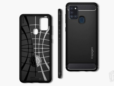 Spigen Rugged Armor (�ierny) - Ochrann� kryt (obal) na Samsung Galaxy A21S