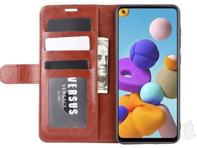 Elegance Stand Wallet Brown (hnědé) - Peněženkové pouzdro na Samsung Galaxy A21S