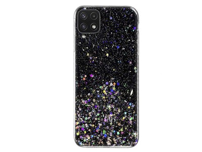Glue Glitter Case  Ochrann kryt s farebnmi glitrami pre Samsung Galaxy A22 4G (ierny)