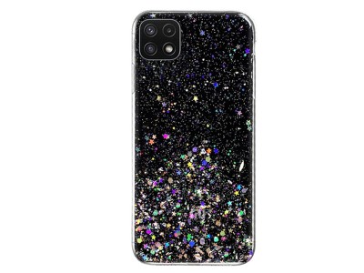 Glue Glitter Case  Ochrann kryt s farebnmi glitrami pre Samsung Galaxy A22 5G (ierny)
