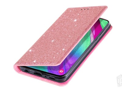 Glittery Magnet Wallet Pink (ruov) - Peaenkov puzdro na Samsung Galaxy A40