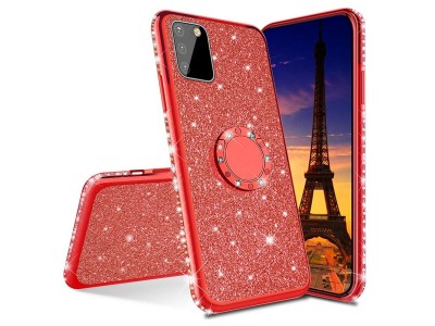 Diamond Glitter Ring (červený) - Ochranný kryt (obal) s držákom na Samsung Galaxy A41