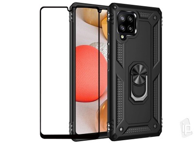 Set odoln� obal Fusion Ring Armor (�ierny) + ochrann� sklo (�ierne) na displej na Samsung Galaxy A42 (5G)