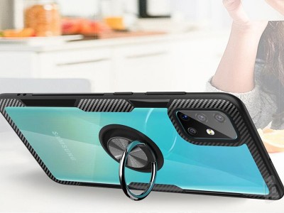 Set Odoln obal Carbon Ring Defender (ierny) + sklo na Samsung Galaxy A71