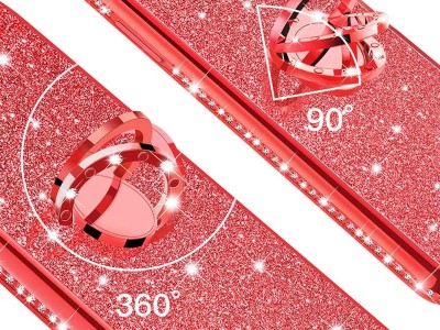 Diamond Glitter Ring (erven) - Ochrann kryt (obal) s driakom na Samsung Galaxy A52 5G / A52s 5G