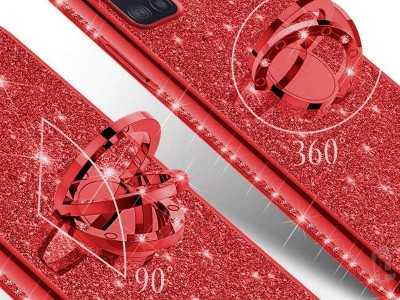 Diamond Glitter Ring (erven) - Ochrann kryt (obal) s driakom na Samsung Galaxy A71