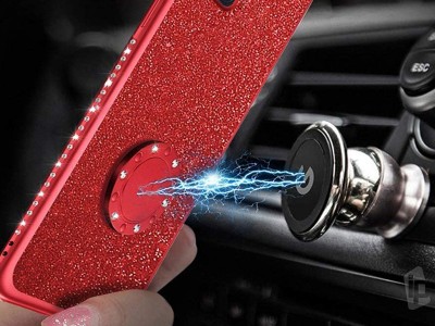 Diamond Glitter Ring (�ern�) - Ochrann� kryt (obal) s dr��kom na Samsung Galaxy A71