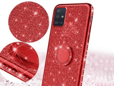 Diamond Glitter Ring (�ern�) - Ochrann� kryt (obal) s dr��kom na Samsung Galaxy A71