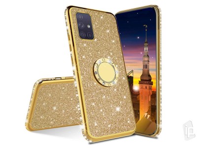 Diamond Glitter Ring (zlat) - Ochrann kryt (obal) s driakom pre Samsung Galaxy A71