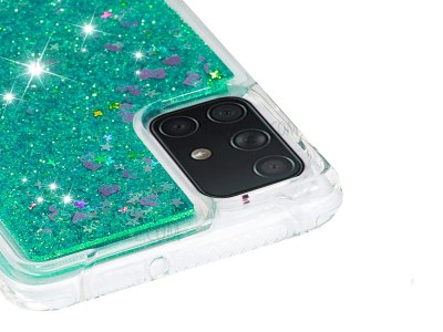 Liquid Glitter turquoise (tyrkysov) - Ochrann kryt s tekutmi trblietkami na Samsung Galaxy A71