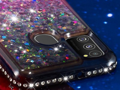 Diamond Liquid Glitter (ruov) - Ochrann kryt s tekutmi trblietkami na Samsung Galaxy M21
