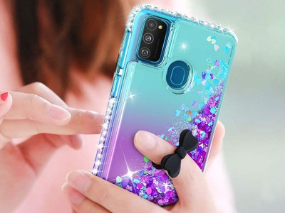 Diamond Liquid Glitter (modr) - Ochrann kryt s tekutmi trblietkami na Samsung Galaxy M21 / M30s