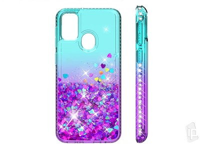 Diamond Liquid Glitter (fialovo-tyrkysov) - Ochrann kryt s tekutmi trblietkami na Samsung Galaxy M21 / M30S