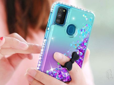 Diamond Liquid Glitter (fialovo-tyrkysov) - Ochrann kryt s tekutmi trblietkami na Samsung Galaxy M21 / M30S