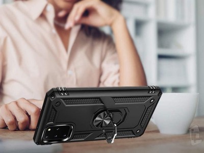 Set odoln� obal Fusion Ring Armor (�erven�) + ochrann� sklo (�ierne) na displej na Samsung Galaxy M51