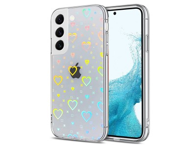 Luminous Hearts Case – Ochranný kryt s ochranou kamery a srdiečkami pre Samsung Galaxy S22 Ultra 5G (číry)