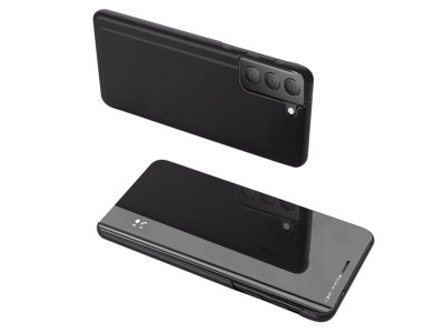 Mirror Standing Cover (ierne) - Zrkadlov puzdro pre Samsung Galaxy S21 FE **AKCIA!!