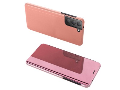 BAZÁR Mirror Standing Cover (ružové) - Zrkadlové puzdro pre Samsung Galaxy S21 FE **AKCIA!!