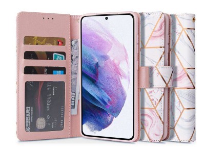 Tech-Protect Wallet Marble  Peaenkov puzdro pre Samsung Galaxy S21 FE (ruov s mramorovm motvom)