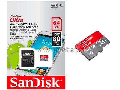 SanDisk microSDXC Ultra - karta 64GB 100MB/s UHS-I Class 10 + adaptr