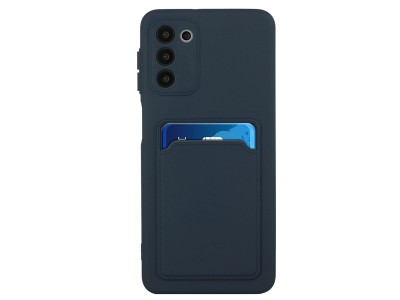 Silicone Card Holder  Ochrann kryt s ochranou kamery a puzdrom na karty pre Samsung Galaxy S20 FE (modr)