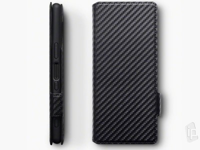 Carbon Fiber Folio (ierne) - Peaenkov puzdro na Sony Xperia 5 **AKCIA!!