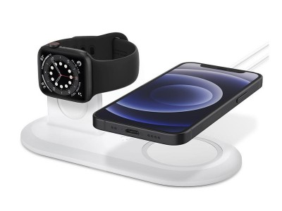 Spigen MagFit – Držiak na nabíjačku MagSafe pre Apple iPhone / Apple Watch (biely)