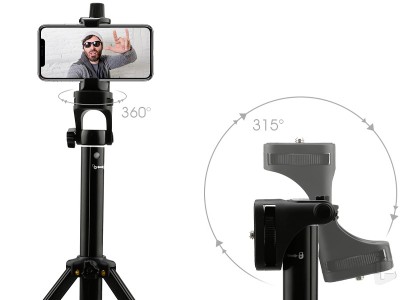 Yunteng 2v1 Selfie Tripod 134cm (ern) - Statv a selfie ty pro telefony a fotoaparty s Bluetooth ovldanm