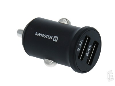 Swissten Charger 24W (4.8A)  Nabjaka do auta s rchlym nabjanm 2x USB (ierna)