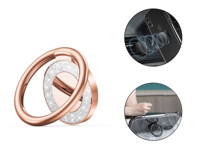 Tech-Protect Ring Glitter – Lepiaci kovový pliešok na magnetické držiaky s prstencom (ružový)