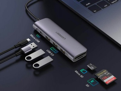 OTG USB Hub pre USB-C notebooky a smartfny 5v1 USB-C na USB 3.0 + taka SD kariet