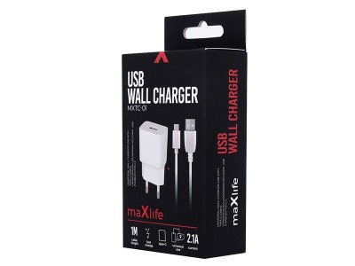 Wall Charger maXlife 10W (2.1A)  Nabjaka USB + Nabjac kbel USB-USB-C (1m)