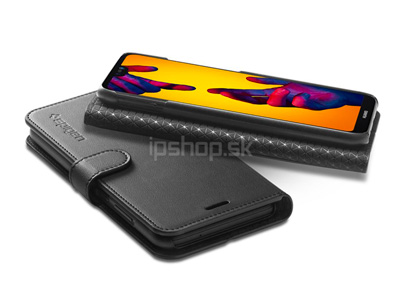 Spigen Wallet S Black - elegantn ochrann puzdro na Huawei P20 Lite ierne
