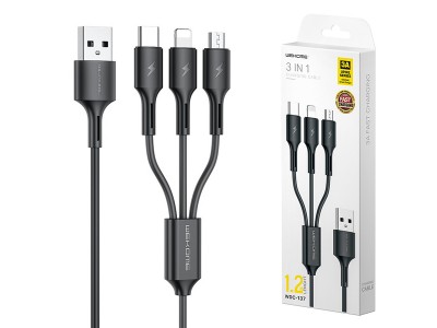 Wekome Fast Charging 3v1 (ierny) - Nabjac kbel USB - USB-C / Lightning / Micro USB (1,2m)