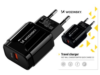 Wozinsky Travel Charger – Nabíjačka USB s podporou rýchleho nabíjania Quick Charge 3.0 (čierna)