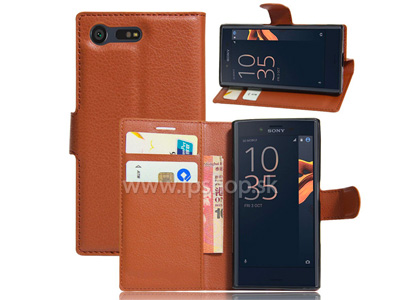 Puzdro EMBOSS Stand Wallet Brown (hned) pre Sony Xperia X Compact **VPREDAJ!!